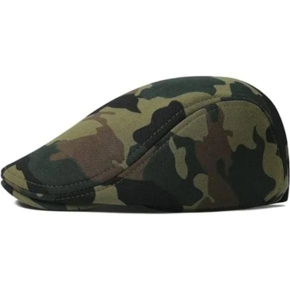 New Men's Cotton Flat Ivy Gatsby Newsboy Driving Hat Cap Green Camouflage - Picture 1 of 7